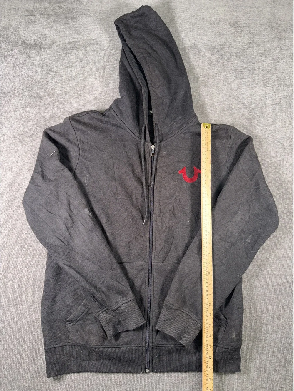 True Religion Men's Black Full Zip Hoodie with Red Logo M/M